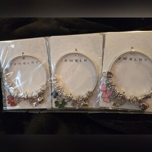 Silver Clover Charm Bracelets, Your Choice, Red, Green Or Pink